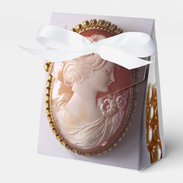 Antik cameo och pärlor presentaskar (Framsidan Sidan)