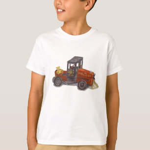 Antik Casey Jones pedal- bil- och björnkonst Tee