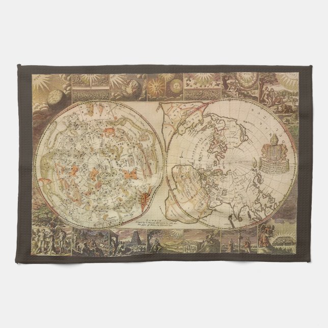 Antik Celestial Planisfär Karta av Joseph Moxon Kökshandduk (Horisontell)