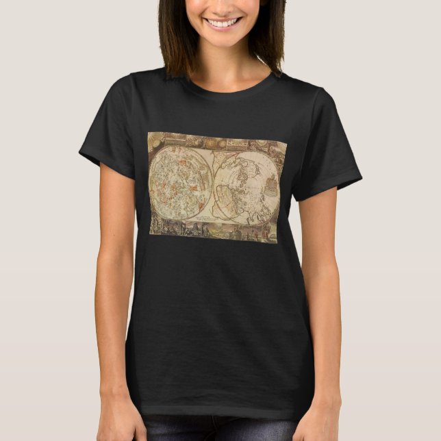 Antik Celestial Planisfär Karta av Joseph Moxon T-shirt (Framsida)