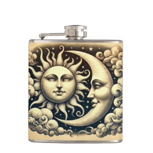 Antik Celestial Sol & Måne Fickplunta