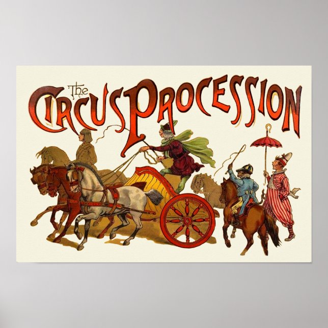 Antik Cirkusparad Clownar Hästar Poster (Framsidan)
