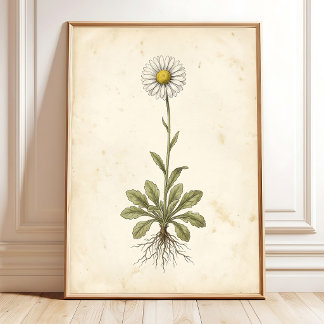 Antik Daisy Botanisk Gårdsdekor Poster