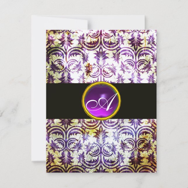 ANTIK DAMASK-MONOGRAM, svart lila, champagne Inbjudningar (Framsida)