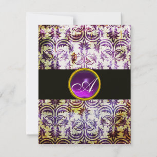 ANTIK DAMASK-MONOGRAM, svart lila, champagne Inbjudningar