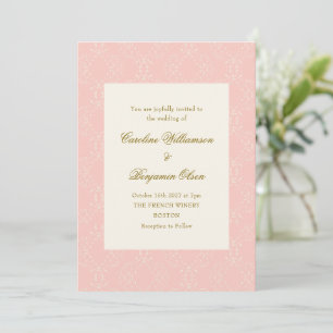 Antik Damask Rosefärgad Elegant Bröllopsluncha Inbjudningar