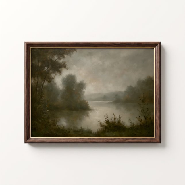 Antik dimmig sjö gryning väggposter poster (Antique Misty Lake Dawn Wall Art Poster - close-up view (frame/decor not included))