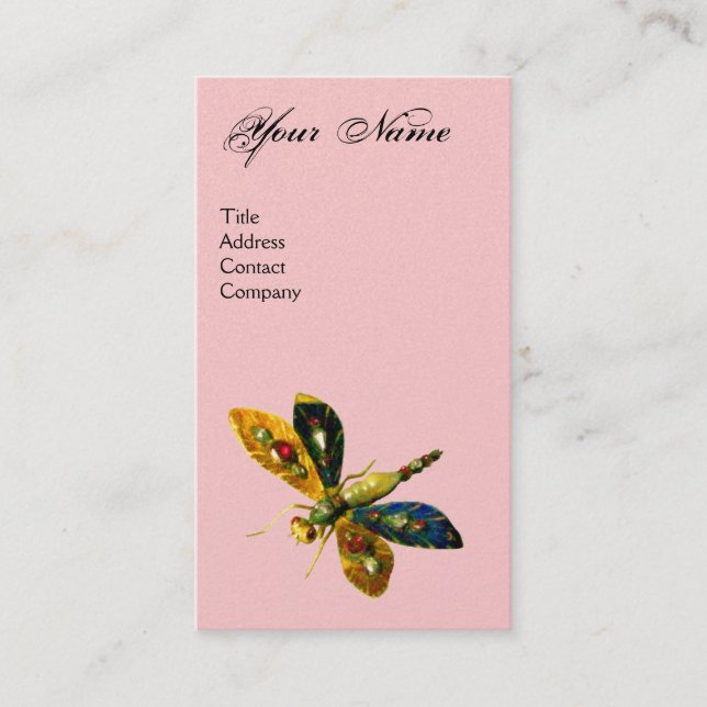 ANTIK DRAGONFLY JUVEL MONOGRAM ;Svart Rosa Visitkort (Framsida)