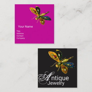 ANTIK DRAGONFLYGEL JUVAL Monogram Fuchsia Svart Fyrkantigt Visitkort