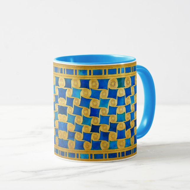 ANTIK EGYPTISK GEOMETRISK DEKOR ,SOL I BLÅTT HIMME MUGG (Framsida höger)