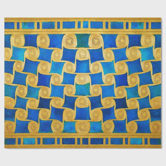 ANTIK EGYPTISK GEOMETRISK DEKOR ,SOL I BLÅTT HIMME PRESENTPAPPER (Platt)