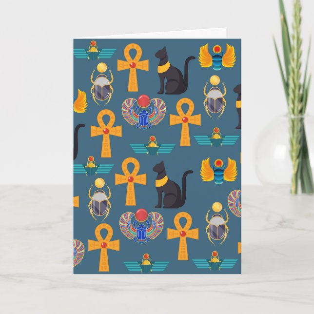 Antik egyptisk mönster, hieroglyfer digitalt pappe kort (Framsida)