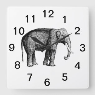 Antik Elefant Ritning Fyrkantig Klocka