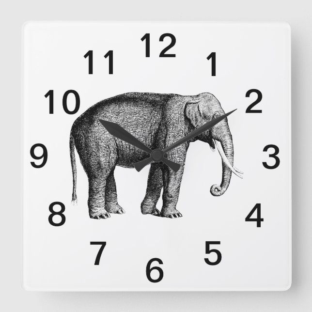 Antik Elefant Ritning Fyrkantig Klocka (Framsida)