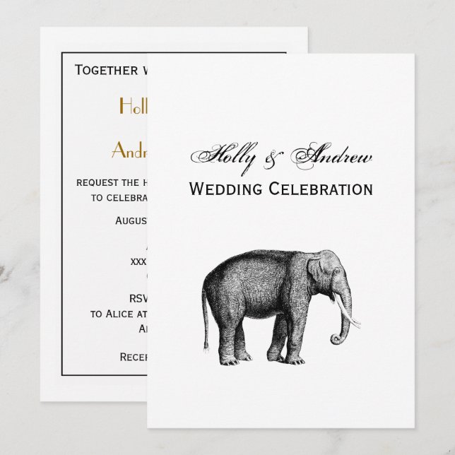 Antik Elefant Ritning Inbjudningar (Fram/baksida)