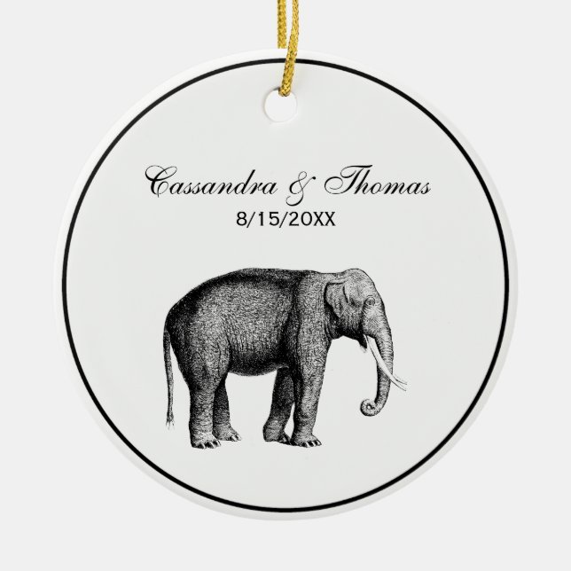 Antik Elefant Ritning Julgransprydnad Keramik (Framsidan)