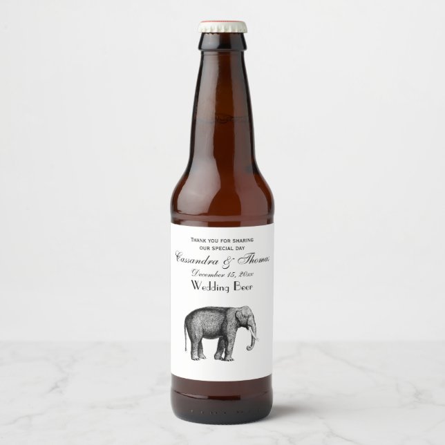 Antik Elefant Ritning Ölflaska Etikett (Framsida)