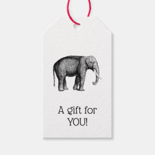 Antik Elefant Ritning Presentetikett