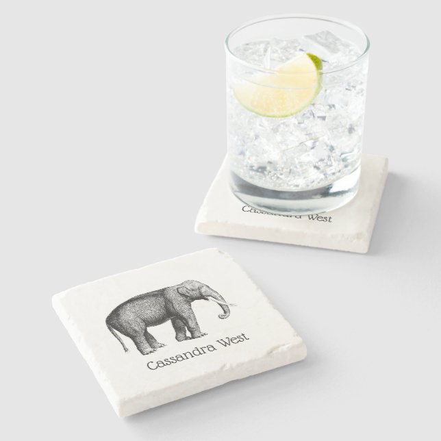 Antik Elefant Ritning Underlägg Sten (Sidan)