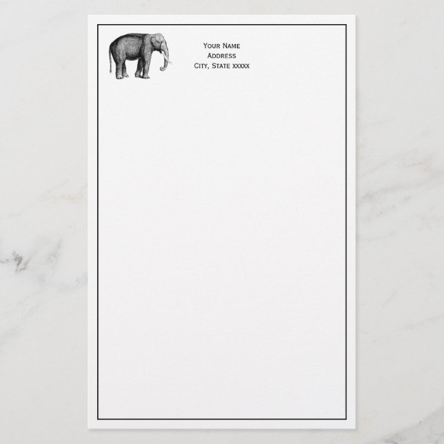 Antik Elefant Teckning Brevpapper (Framsida)
