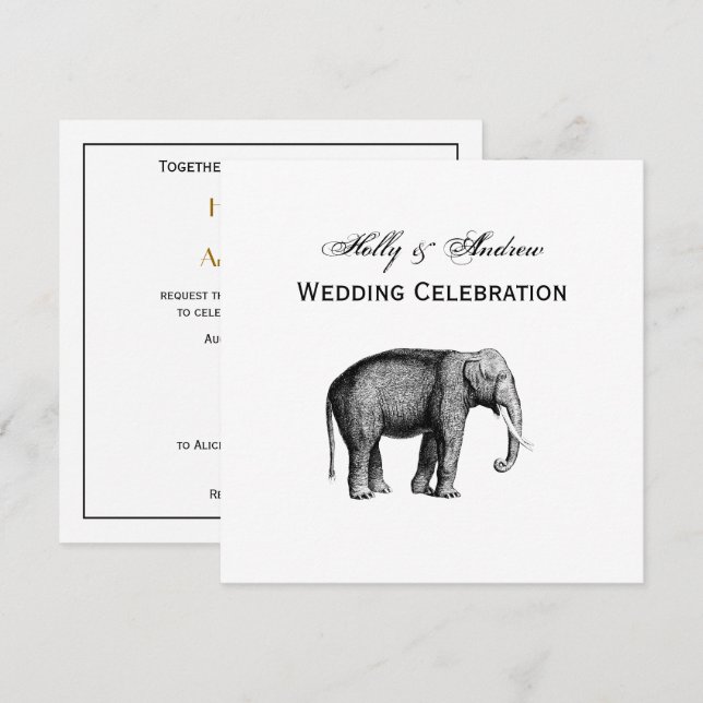 Antik Elefant Teckning Inbjudningar (Fram/baksida)