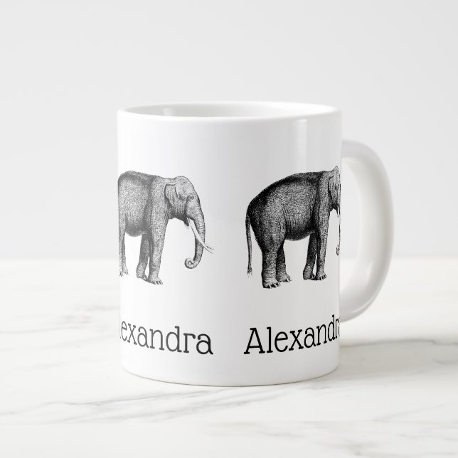 Antik Elefant Teckning Jumbo Mugg (Framsida höger)