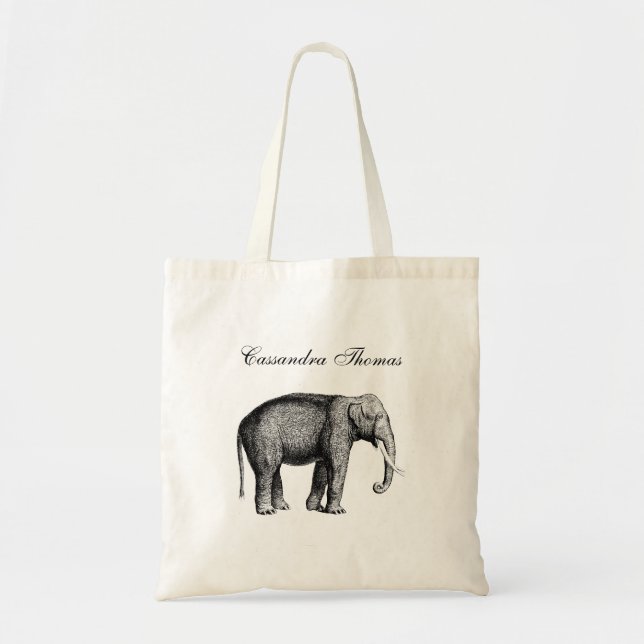 Antik Elefant Teckning Tygkasse (Framsidan)