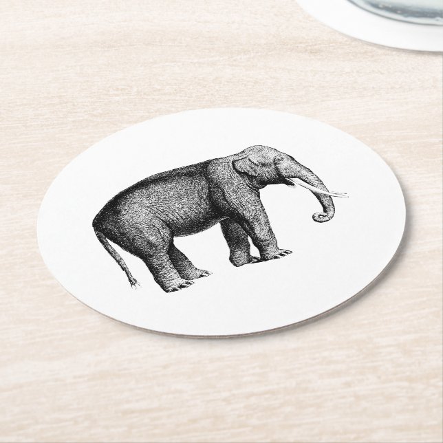 Antik Elefant Teckning Underlägg Papper Rund (Vinklad)