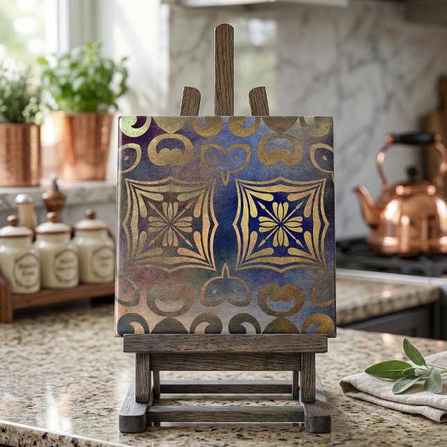 Antik Elegant Koppar- Och Blå Mosaik Kakelplatta (Skapare uppladdad)