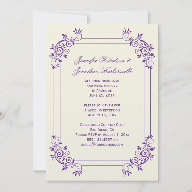 Antik Elfenben med Violetta Virvlar Efter Bröllope Inbjudningar (Framsida)