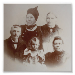 Antik familjekollagefoto B&W-bild Fototryck