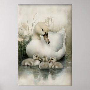 Antik familjetryck av ankor, minimalistisk gås poster
