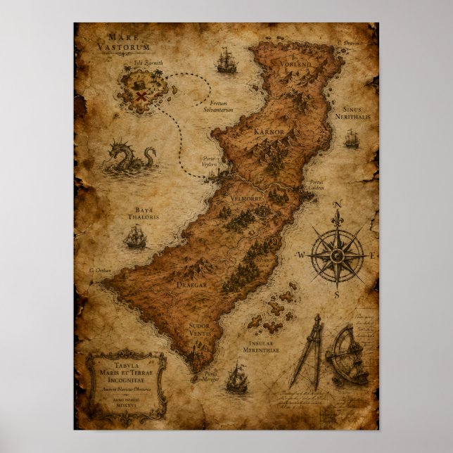 Antik fantasykarta — Karnor och Draegar Poster (Framsidan)