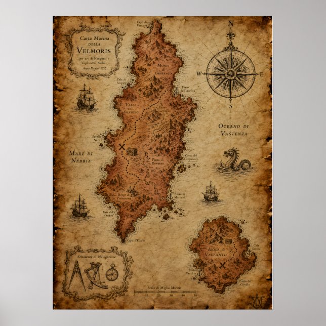 Antik Fantasykarta — Velmoris Island Poster (Framsidan)
