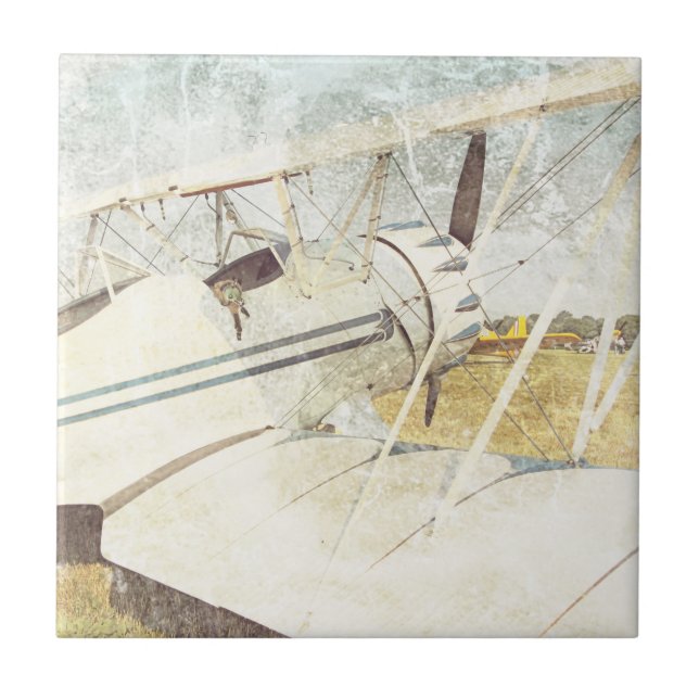 Antik Fighter Airplane Biplane Ceramic Tile Kakelplatta (Framsidan)