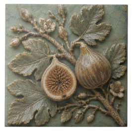Antik Fikonkvist Botanisk Falsk Relief Kakelplatta