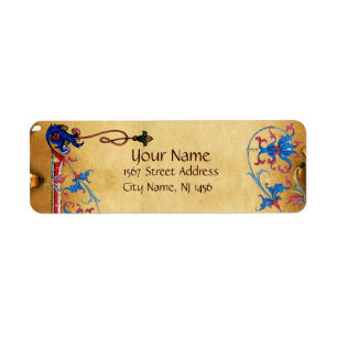 ANTIK FLORENTINE BLOM- MOTIVPARCHMENT RETURADRESS ETIKETT