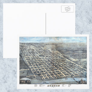 Antik flygbildskarta över Austin, Texas, 1873 Vykort