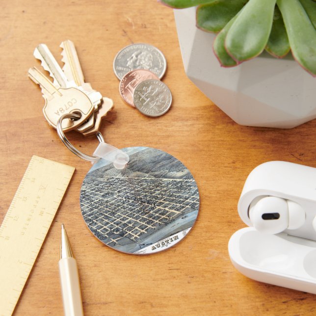 Antik flygbildskarta över Austin, Texas från 1873 Nyckelring (Skrivbord)