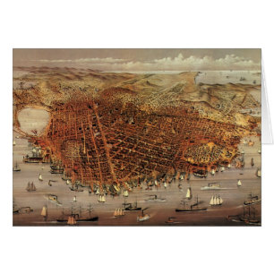 Antik flygkarta, San Francisco City, Kalifornien Hälsningskort