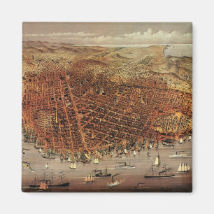 Antik flygkarta, San Francisco City, Kalifornien Magnet