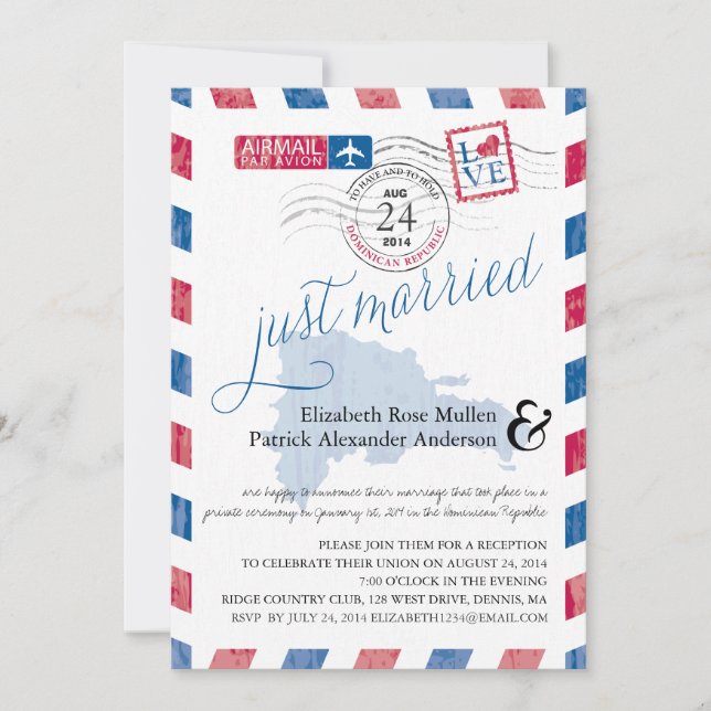 Antik Flygpost Nygifta Post Mottagning Inbjudningar (Framsida)