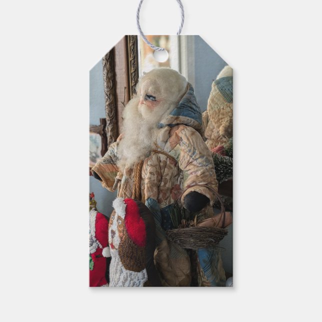 Antik folkkonst jultomte fotografering  presentetikett (Framsidan)
