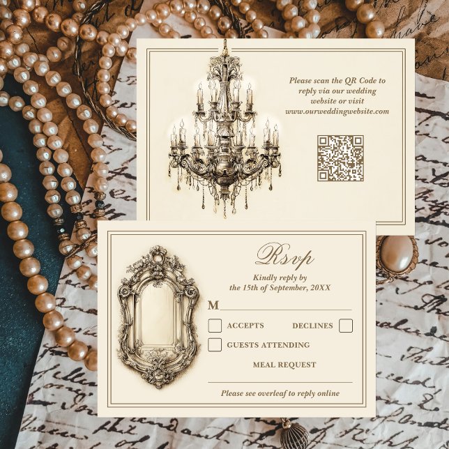Antik förgylld ålder Elfenben Tidlös QR-kod Bröllo OSA Kort (Skapare uppladdad)