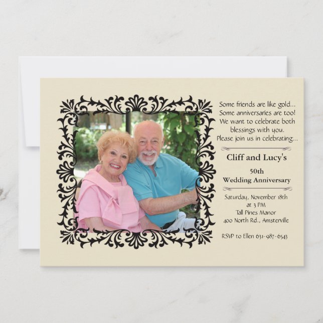 Antik Formell Blommig Foto Inbjudan (Framsida)