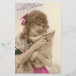 Antik fotoVictoriankvinna och hund Brevpapper