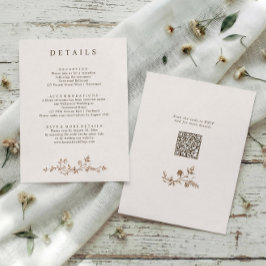 Antik fransk blomsterbrun bröllopsdetalj QR Tilläggskort