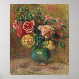 Antik fransk blomsterolja målning av Renoir Poster