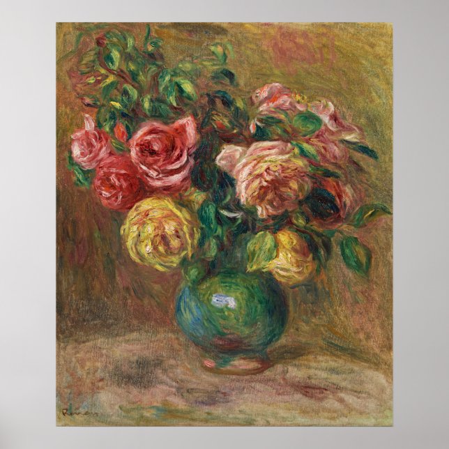 Antik fransk blomsterolja målning av Renoir Poster (Framsidan)