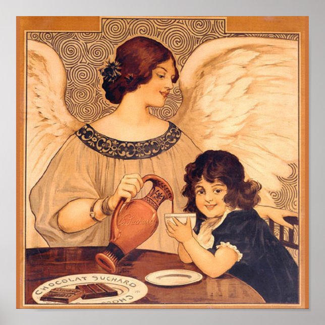 Antik fransk chokladängelsposter: Vintagekonst Poster (Framsidan)